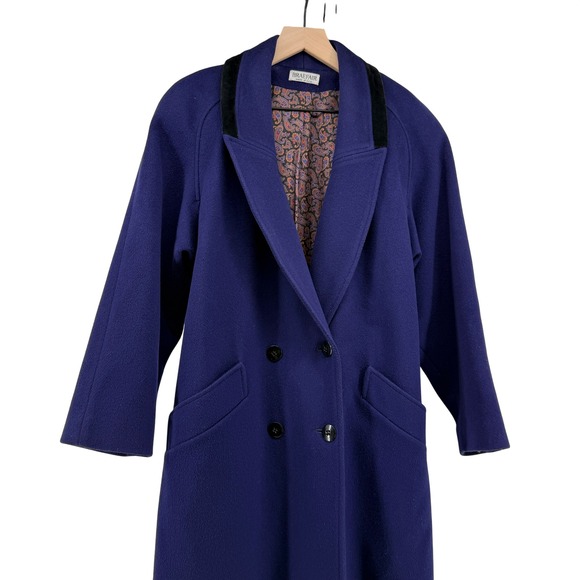 Vintage Braefair Purple Wool Coat Size 11/12 Long Double Breasted Paisley USA - Picture 2 of 14